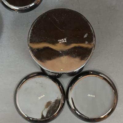 LOT 99: Vintage Hand Painted Lacquer Coaster Set along with Framed & Boxed Chinese Papercut Artwork