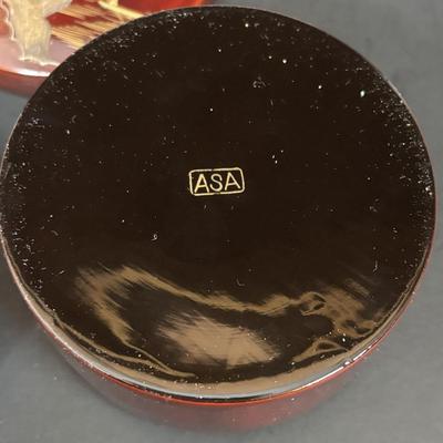 LOT 99: Vintage Hand Painted Lacquer Coaster Set along with Framed & Boxed Chinese Papercut Artwork