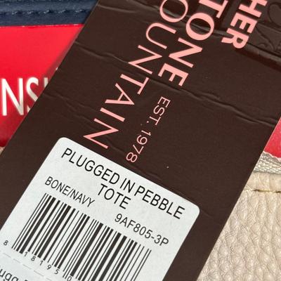 LOT 101: New w/Tags Stone Mountain Leather Plugged in Pebble Tote Bone/Black & Bone/Blue