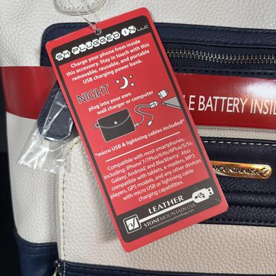 LOT 101: New w/Tags Stone Mountain Leather Plugged in Pebble Tote Bone/Black & Bone/Blue