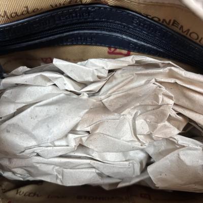 LOT 101: New w/Tags Stone Mountain Leather Plugged in Pebble Tote Bone/Black & Bone/Blue