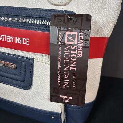 LOT 101: New w/Tags Stone Mountain Leather Plugged in Pebble Tote Bone/Black & Bone/Blue