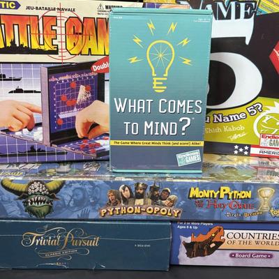 LOT 109: NIP Boad Games: Monty Python & the Holy Grail Python-Opoly, Name 5, Magnetic Battle Game, Trivia Pursuit & More