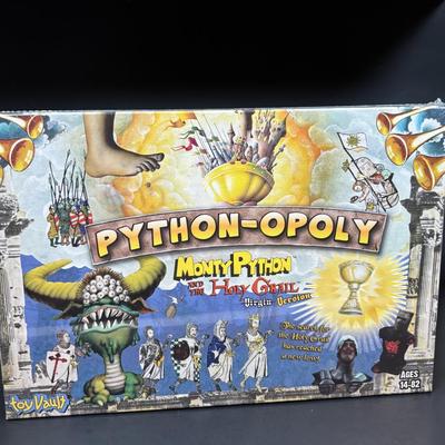 LOT 109: NIP Boad Games: Monty Python & the Holy Grail Python-Opoly, Name 5, Magnetic Battle Game, Trivia Pursuit & More