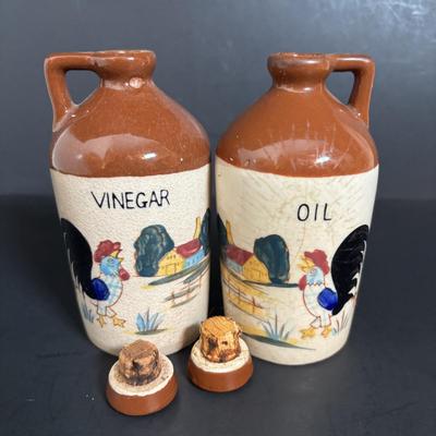 LOT 114: Kitchen Collectibles: Made in Western Germany Father Mug, Pottery Pitcher, Vinegar, Oil, Salt/Pepper Set, Hirco Rosettes Patty...