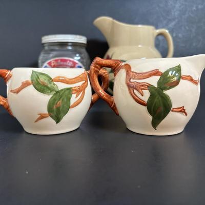 LOT 114: Kitchen Collectibles: Made in Western Germany Father Mug, Pottery Pitcher, Vinegar, Oil, Salt/Pepper Set, Hirco Rosettes Patty...