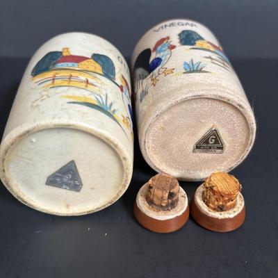 LOT 114: Kitchen Collectibles: Made in Western Germany Father Mug, Pottery Pitcher, Vinegar, Oil, Salt/Pepper Set, Hirco Rosettes Patty...