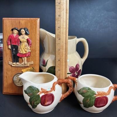 LOT 114: Kitchen Collectibles: Made in Western Germany Father Mug, Pottery Pitcher, Vinegar, Oil, Salt/Pepper Set, Hirco Rosettes Patty...