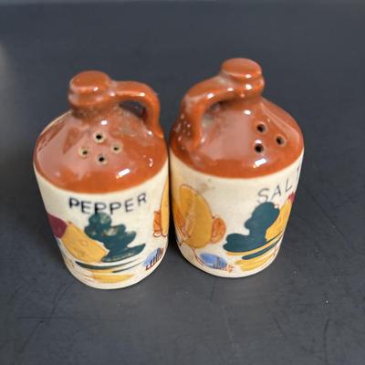 LOT 114: Kitchen Collectibles: Made in Western Germany Father Mug, Pottery Pitcher, Vinegar, Oil, Salt/Pepper Set, Hirco Rosettes Patty...