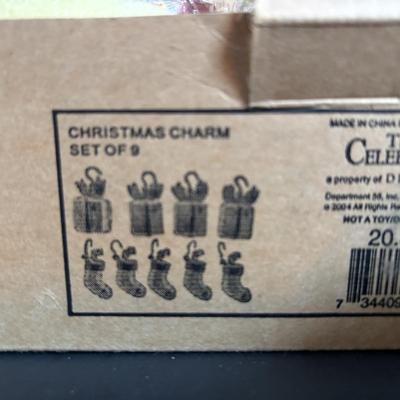 LOT 116: Lenox Santa Treat Dish & Santa Covered Candy Dish along with Time to Celebrate Charms/Ornaments (2 sets - 9 each)