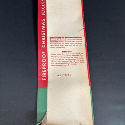 LOT 117: Vintage Christmas: Clamp-on Metal Ice Skates, REAL Tinsel, Red Cellophane Christmas Wreaths w/Electric Candles, Foil/Tinsel...