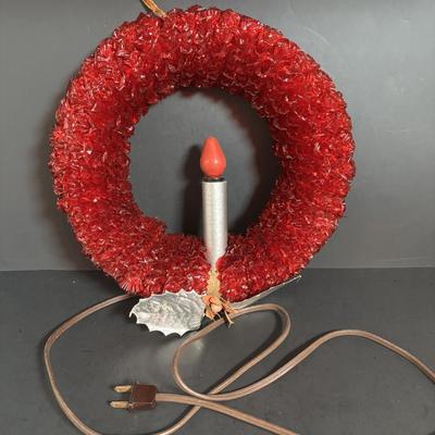LOT 117: Vintage Christmas: Clamp-on Metal Ice Skates, REAL Tinsel, Red Cellophane Christmas Wreaths w/Electric Candles, Foil/Tinsel...