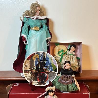 LOT 122: Lenox Christmas Princess Doll, Knowles China Wizard of Oz Collectors Plate and Madame Alexander Dolls