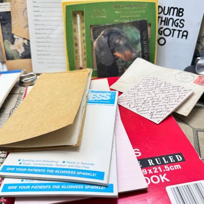 Sale Photo Thumbnail #444: Spiral and other bound notebooks. Africa Giraffe playing cards and score pads. fine paper, postcards autograph book from 1900. "may your memories shire as bright as Edison's light."
