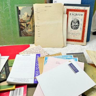 Sale Photo Thumbnail #457: Spiral and other bound notebooks. Africa Giraffe playing cards and score pads. fine paper, postcards autograph book from 1900. "may your memories shire as bright as Edison's light."