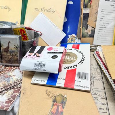 Sale Photo Thumbnail #445: Spiral and other bound notebooks. Africa Giraffe playing cards and score pads. fine paper, postcards autograph book from 1900. "may your memories shire as bright as Edison's light."