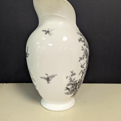 Vintage Black & White Farm Style Pitcher Rooster Rabbit Design