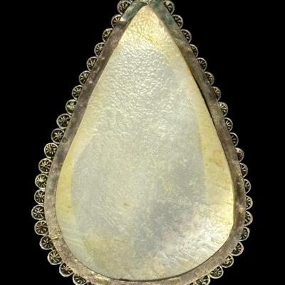 Antique Persian Painted Shell Pendant with Sterling Filigree Border [11.00g]