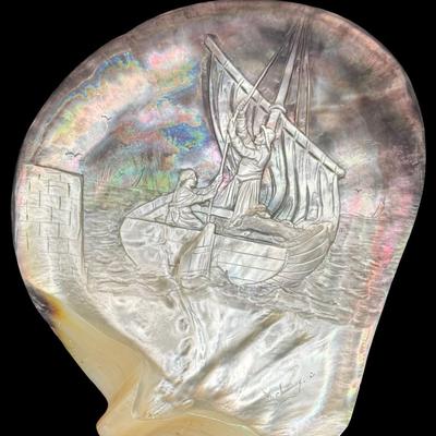 Artist Signed Carved Nacre Shell