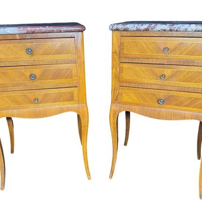 Pair of Louis XV Style Marble Top Bedside Tables