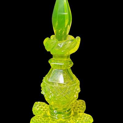 Vintage Vaseline Glass Perfume Bottle with Original Stopper