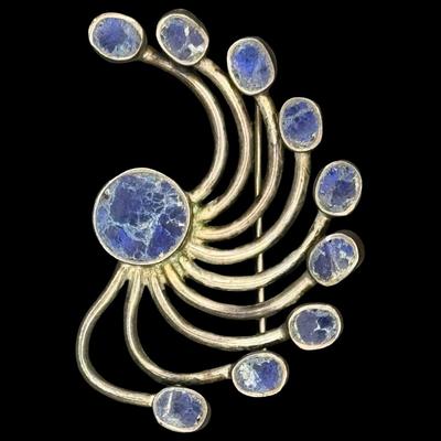 Taxco Brooch Lapis Early Stamped Sterling 14.63 Grams