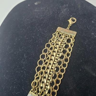 Vintage Gold-Tone Multi-Chain Statement Bracelet with Lobster Clasp
