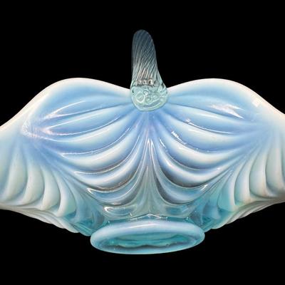 Mosser Glass Aqua Opalescent Drapery Basket
