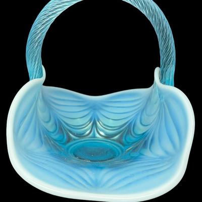 Mosser Glass Aqua Opalescent Drapery Basket