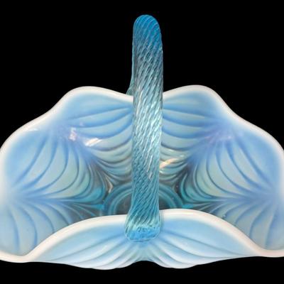 Mosser Glass Aqua Opalescent Drapery Basket
