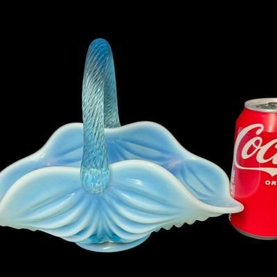 Mosser Glass Aqua Opalescent Drapery Basket