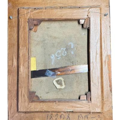 Sale Photo Thumbnail #123: This is a trio of G. Lancois oils on canvas. They are 19th century European pieces, depicting journey and romance. There is age related wear, including craquelure, some early repairs, and minimal paint loss. There is also some minimal gesso loss to the fr