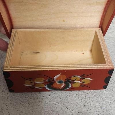 Sale Photo Thumbnail #116: Three different blue birds of happiness and a gorgeous little rosemalled box trunk