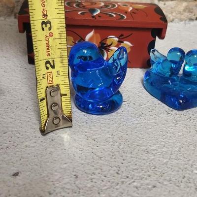Sale Photo Thumbnail #112: Three different blue birds of happiness and a gorgeous little rosemalled box trunk