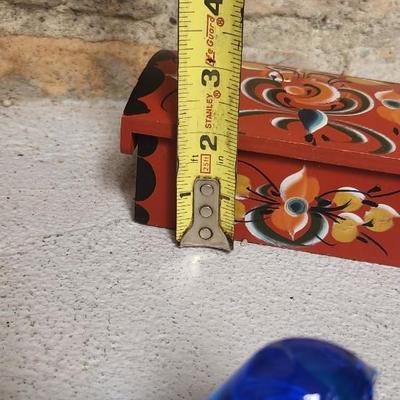 Sale Photo Thumbnail #115: Three different blue birds of happiness and a gorgeous little rosemalled box trunk