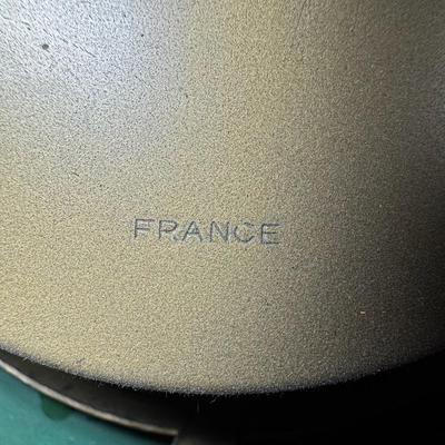 Sale Photo Thumbnail #130: Made in France, this Napoleon III era piece has a black lacquered finish with mother of pearl inlay, and brass accents. It includes a hanging chain. It has not been tested. Two screws are missing, but the piece is still sturdy. Measurement: 13.5” Diamet