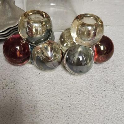 Sale Photo Thumbnail #158: Italian Capodimonte Fruit basket (chippy), Spice of Life Container, 4 metal shell dishes and a couple pairs of candle holders