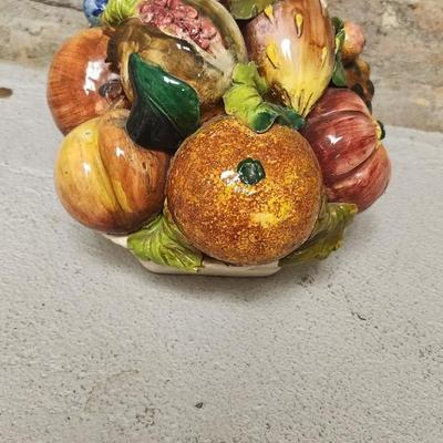 Sale Photo Thumbnail #164: Italian Capodimonte Fruit basket (chippy), Spice of Life Container, 4 metal shell dishes and a couple pairs of candle holders