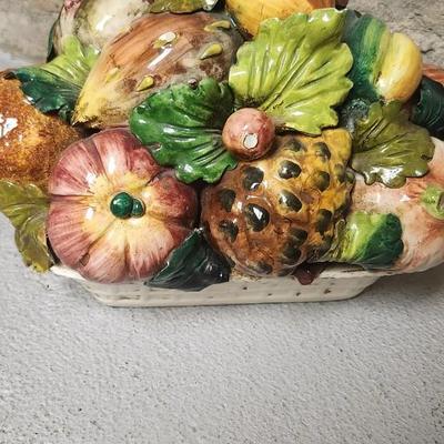 Sale Photo Thumbnail #163: Italian Capodimonte Fruit basket (chippy), Spice of Life Container, 4 metal shell dishes and a couple pairs of candle holders