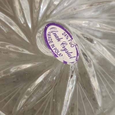 Sale Photo Thumbnail #197: Crystal cake plate, beautiful little blown creamer, vintage leaf bowl and a fantastic Egermann etched candy dish in cranberry