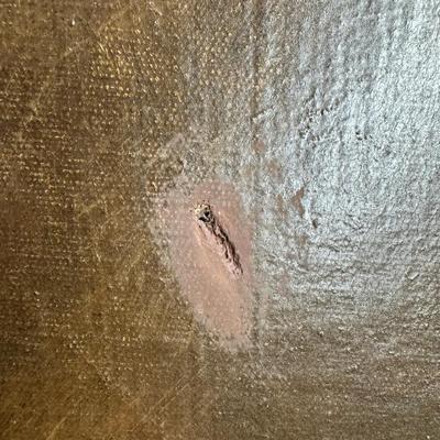 Sale Photo Thumbnail #150: This piece features what is believed to be a Gypsy family in the Alps or Balkans. There is a repair in the bottom left hand corner (pictured). Measurement: 52”H x 42”W. [JP]