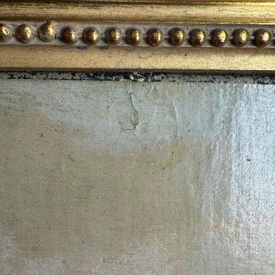 Sale Photo Thumbnail #151: This piece features what is believed to be a Gypsy family in the Alps or Balkans. There is a repair in the bottom left hand corner (pictured). Measurement: 52”H x 42”W. [JP]