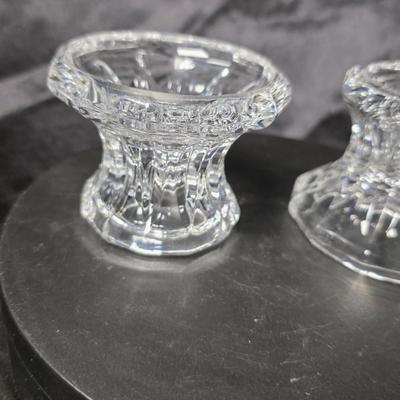 Pair of Vintage Clear Pressed Glass Faceted Candle Holders – Heavy Crystal-Style Glow