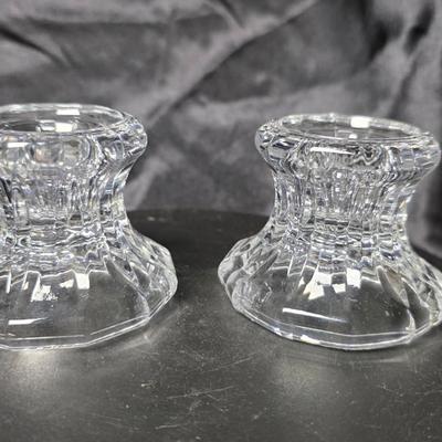 Pair of Vintage Clear Pressed Glass Faceted Candle Holders – Heavy Crystal-Style Glow