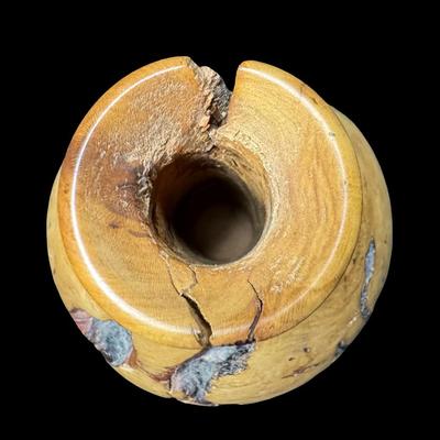 Sale Photo Thumbnail #177: This vase showcases the natural beauty and unique patterns of the wood grain and burl. The signature, if any, may be under the felt on the base. Measurement: 6”H x 3”W. [JP]