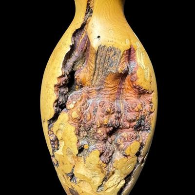 Sale Photo Thumbnail #174: This vase showcases the natural beauty and unique patterns of the wood grain and burl. The signature, if any, may be under the felt on the base. Measurement: 6”H x 3”W. [JP]