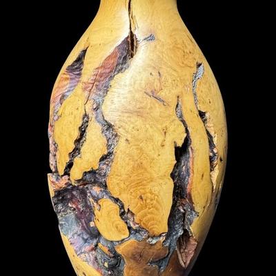 Sale Photo Thumbnail #175: This vase showcases the natural beauty and unique patterns of the wood grain and burl. The signature, if any, may be under the felt on the base. Measurement: 6”H x 3”W. [JP]