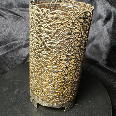 Vintage Revlon “Intimate” Fragrance Candle in Ornate Gold Filigree Holder – Hollywood Regency Style