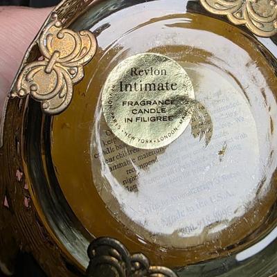 Vintage Revlon “Intimate” Fragrance Candle in Ornate Gold Filigree Holder – Hollywood Regency Style