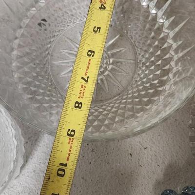 Sale Photo Thumbnail #253: Lariat Etched Platter, Etched Cake plate, crystal sherbets, 2 berry sets, a cracked crystal basket, Avon Glass egg, etc etc